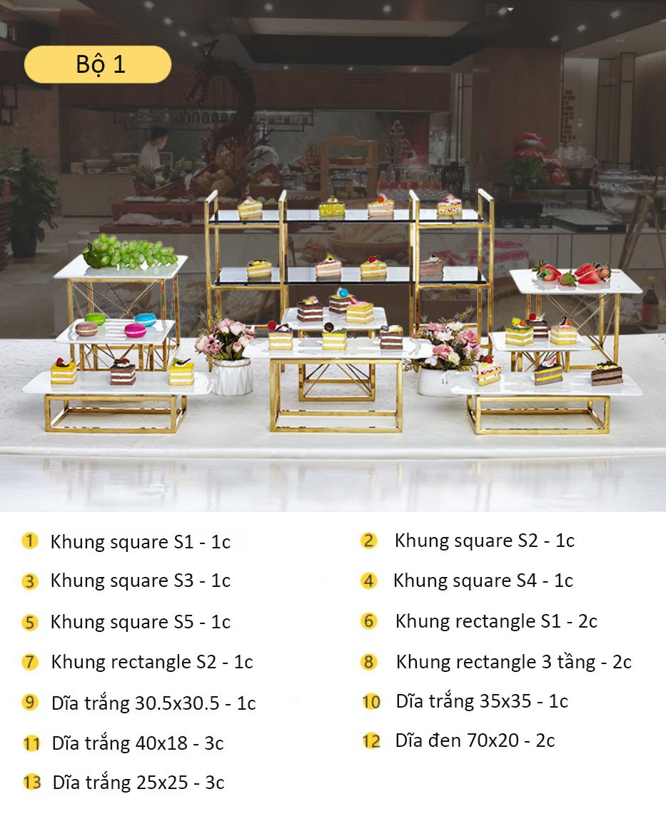 Kệ trưng bày buffet sushi bánh kẹo nhiều size OEM JUX003