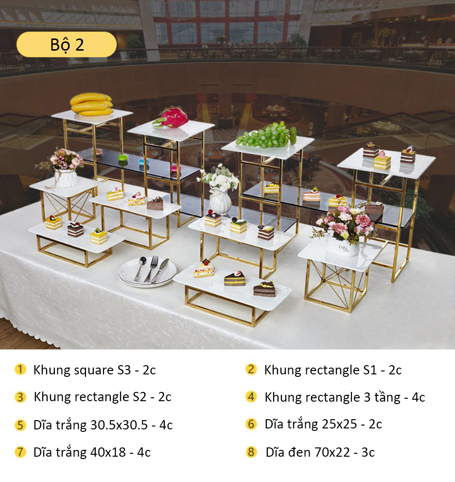 Kệ trưng bày buffet sushi bánh kẹo nhiều size OEM JUX003