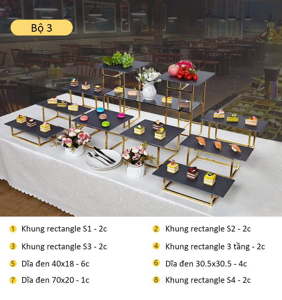 Kệ trưng bày buffet sushi bánh kẹo nhiều size OEM JUX003