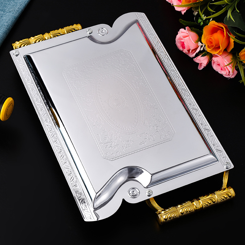 Khay inox chữ nhật 2 tay cầm OEM B702