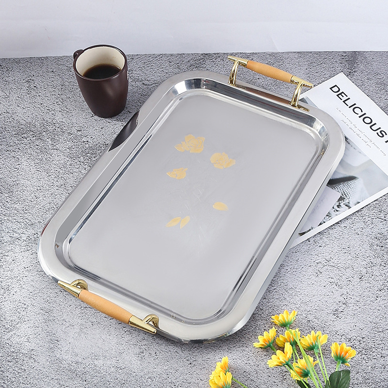 Khay inox chữ nhật 2 tay cầm OEM B111