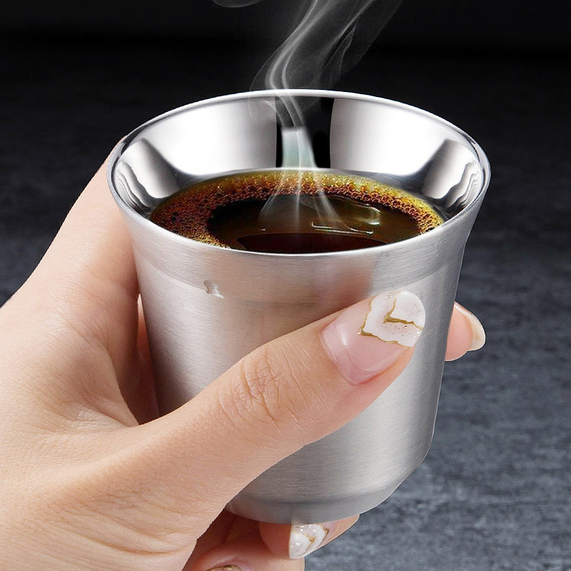 Ly inox uống cafe trà nóng 80-160ml cách nhiệt OEM HP0729