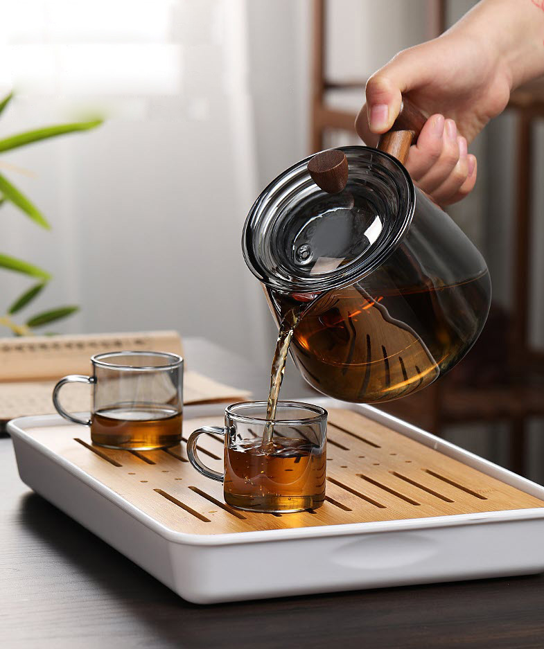 Bình lọc trà bình trà thủy tinh có lõi lọc tay cầm gỗ GX011