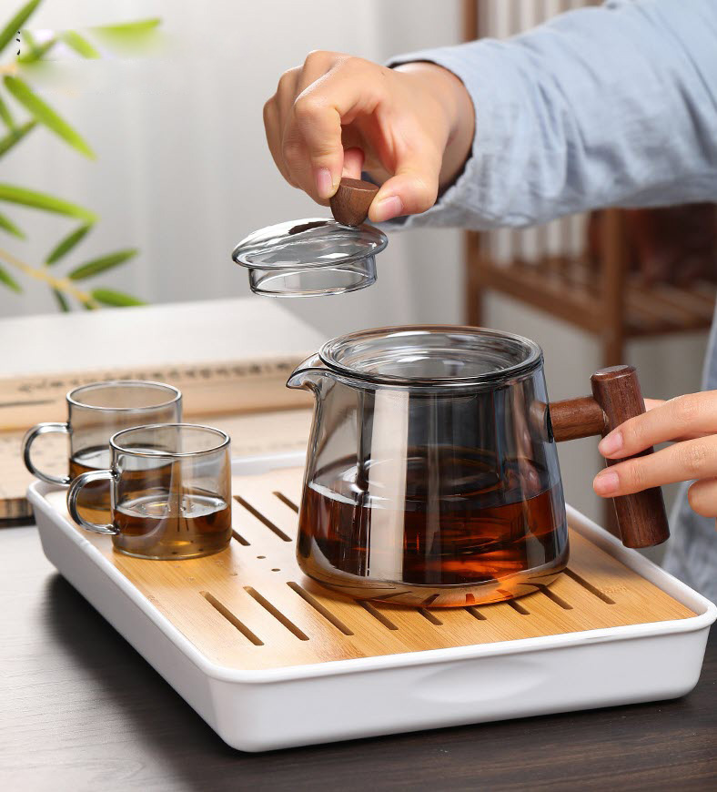 Bình lọc trà bình trà thủy tinh có lõi lọc tay cầm gỗ GX011
