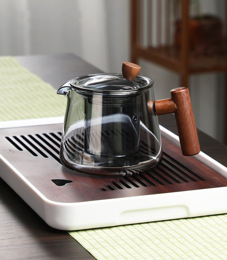 Bình lọc trà bình trà thủy tinh có lõi lọc tay cầm gỗ GX011