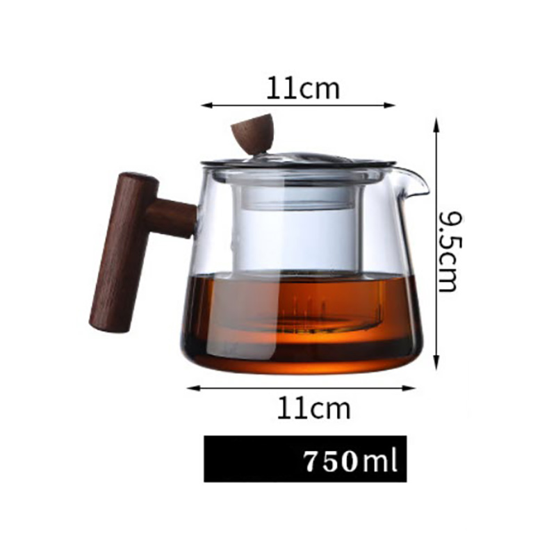 Bình lọc trà bình trà thủy tinh có lõi lọc tay cầm gỗ GX011