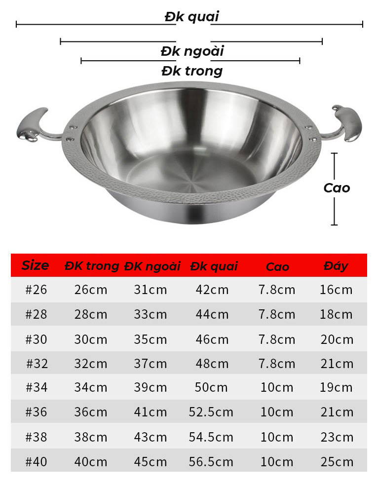 Nồi lẩu inox 304 cao cấp size 26-40cm OEM MF65212