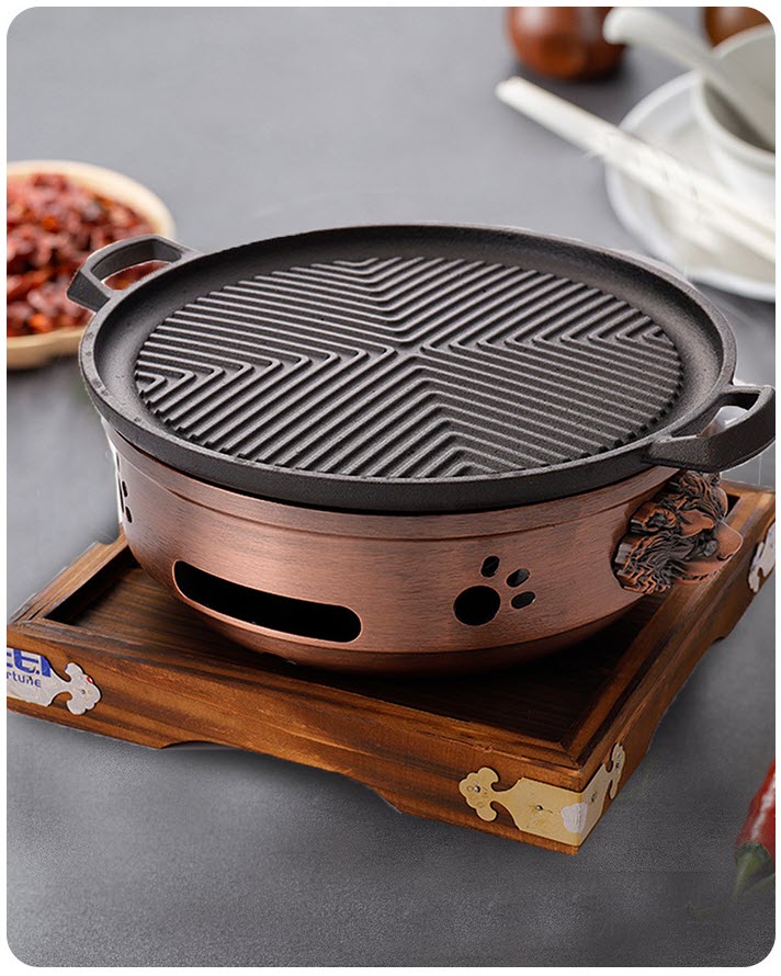 Bếp nướng cồn Chảo gang nướng thịt BBQ kèm bếp cồn nướng hải sản OEM SS812