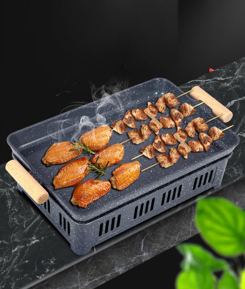 Khay nướng thịt kèm bếp cồn hâm nóng cá, hải sản, các món ăn buffet SS861