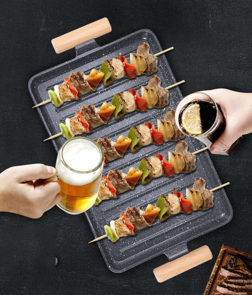 Khay nướng thịt kèm bếp cồn hâm nóng cá, hải sản, các món ăn buffet SS861