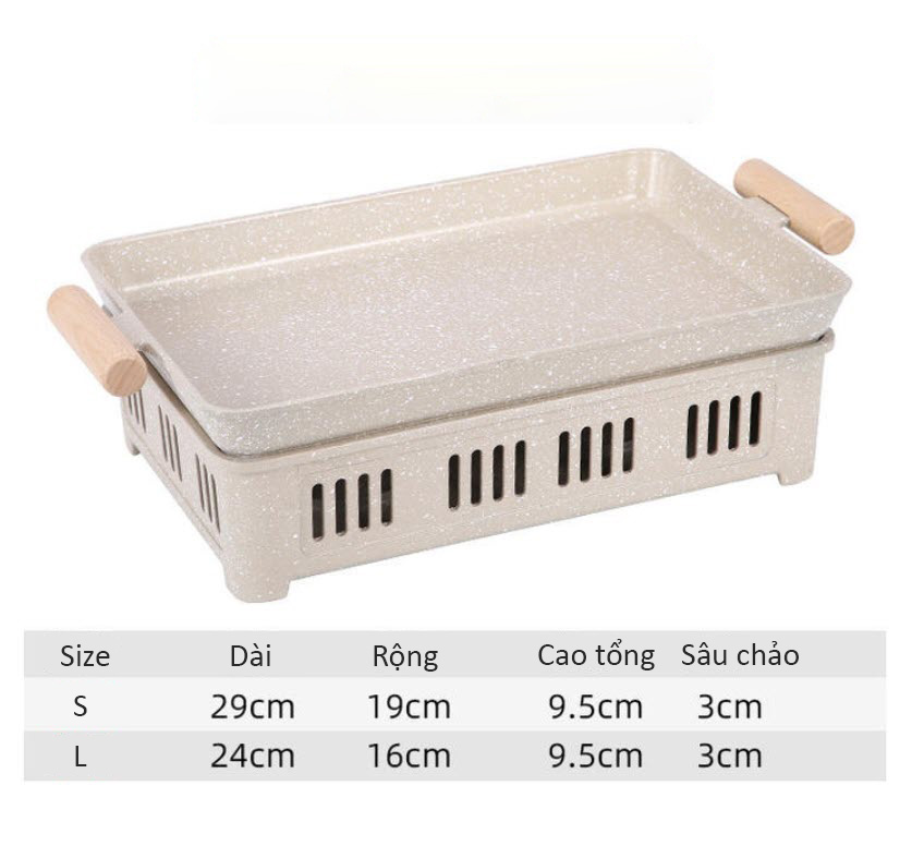 Khay nướng thịt kèm bếp cồn hâm nóng cá, hải sản, các món ăn buffet SS861
