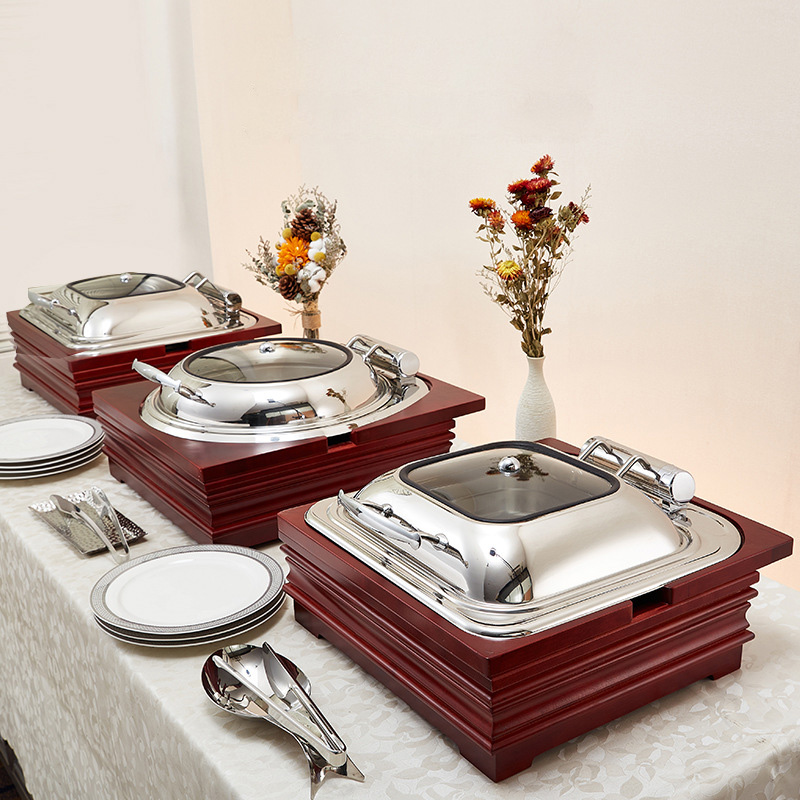 Nồi hâm nóng thức ăn buffet vỏ gỗ dùng điện OEM XM101