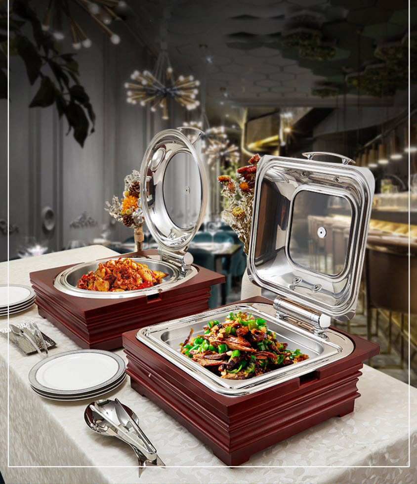 Nồi hâm nóng thức ăn buffet vỏ gỗ dùng điện OEM XM101
