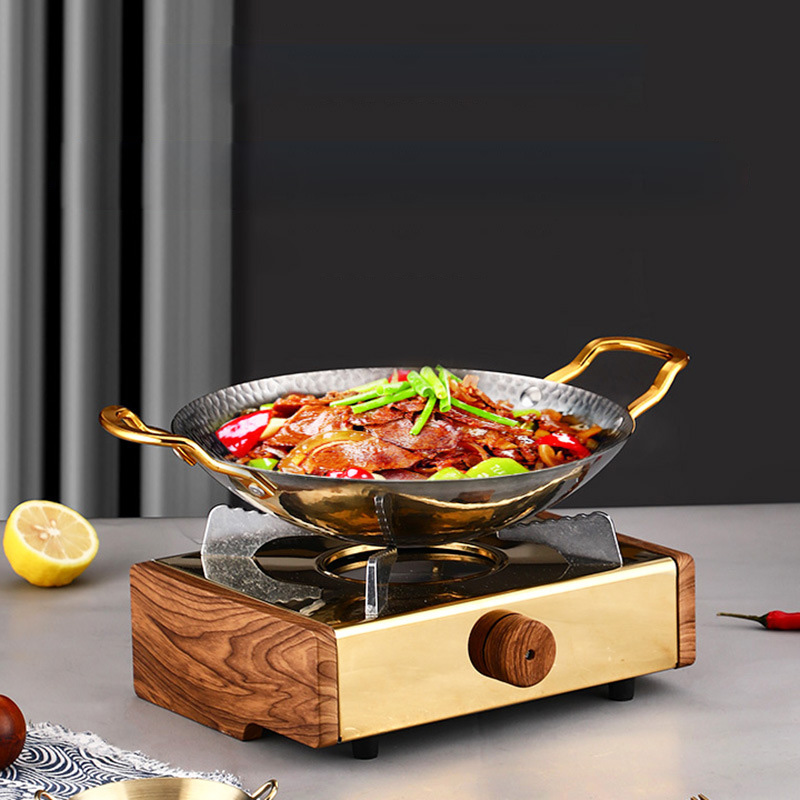 Bếp cồn inox mạ vàng viền giả gỗ OEM OG98139