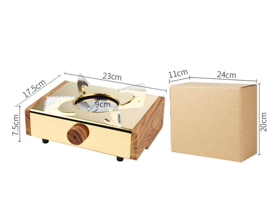Bếp cồn inox mạ vàng viền giả gỗ OEM OG98139