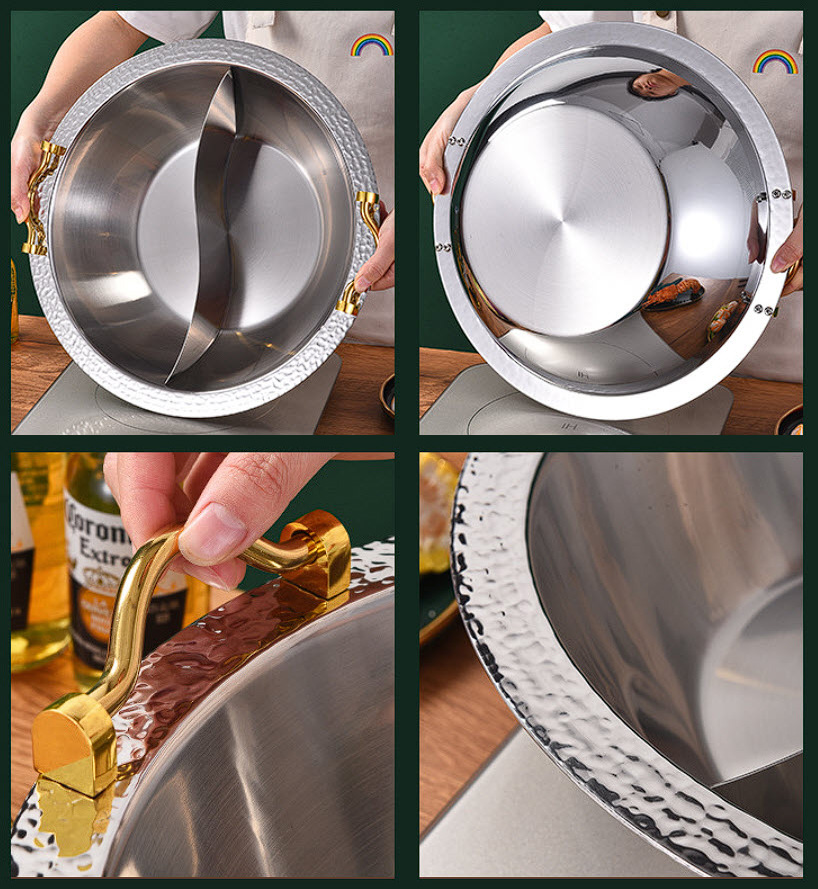 Nồi lẩu 2 ngăn inox 304 cao cấp 2 quai xách OEM V0411