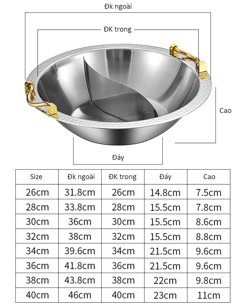 Nồi lẩu 2 ngăn inox 304 cao cấp 2 quai xách OEM V0411