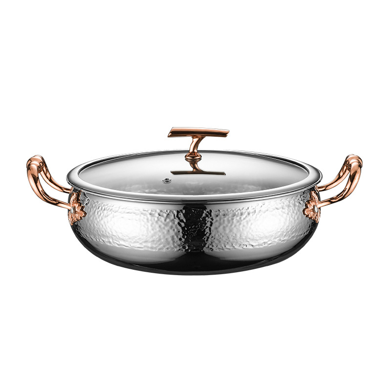 Nồi lẩu inox 304 vân búa hoa văn 3 lớp OEM Q0211