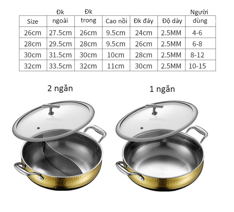 Nồi lẩu inox 304 mạ vàng 3 lớp cao cấp OEM G0222