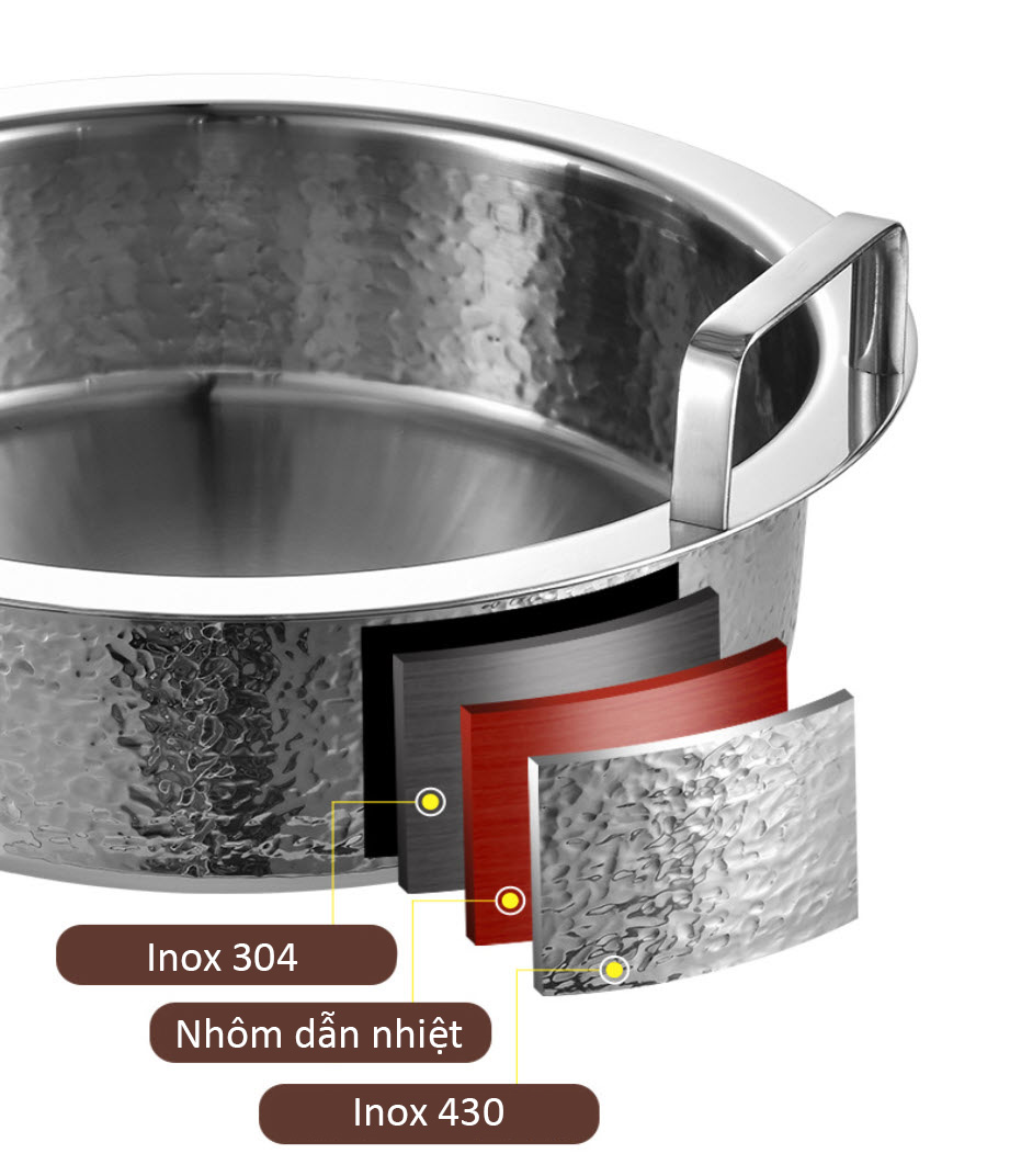 Nồi lẩu inox 304 cao cấp 3 lớp độ dày cao OEM Q0701
