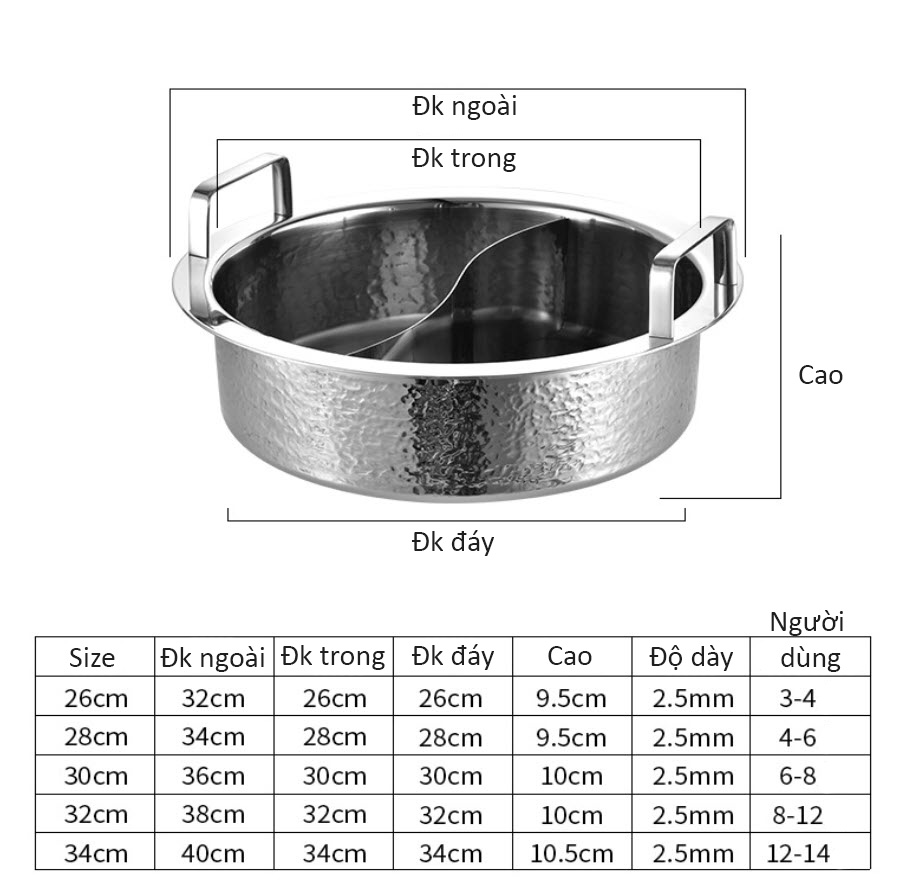 Nồi lẩu inox 304 cao cấp 3 lớp độ dày cao OEM Q0701