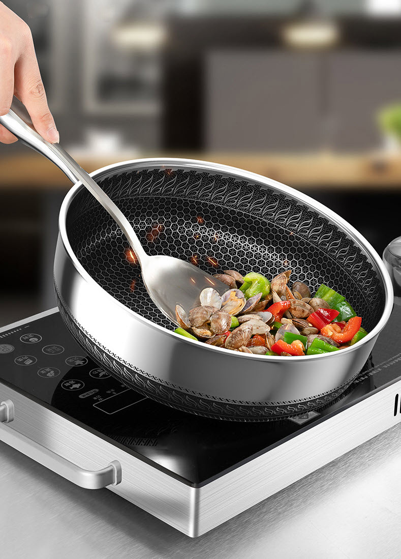 Chảo inox y tế 316 đáy bằng chống dính tổ ong OEM B016