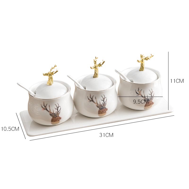 Bộ đựng gia vị gốm sứ 3 ngăn OEM U0108