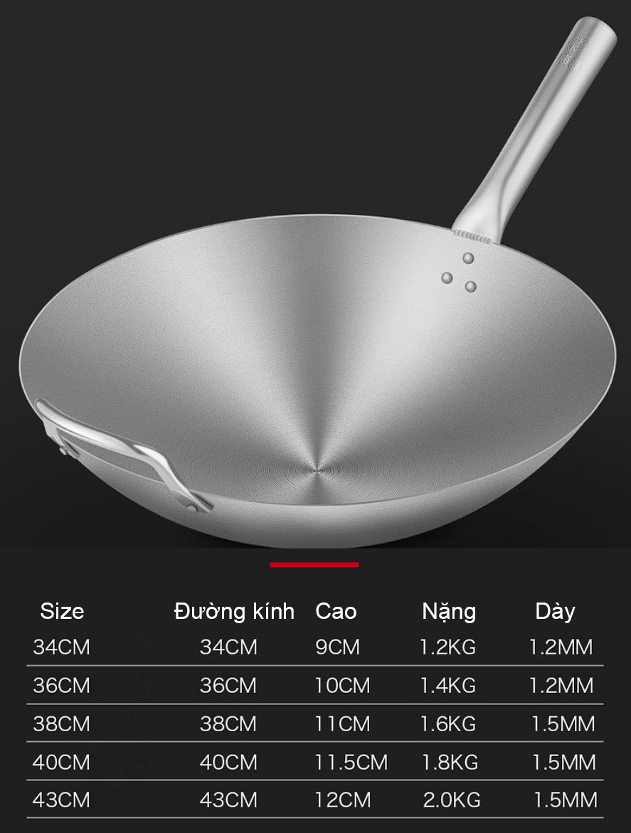 Chảo bầu 1 tay cầm inox 201 size 34-43cm Kanglei D613