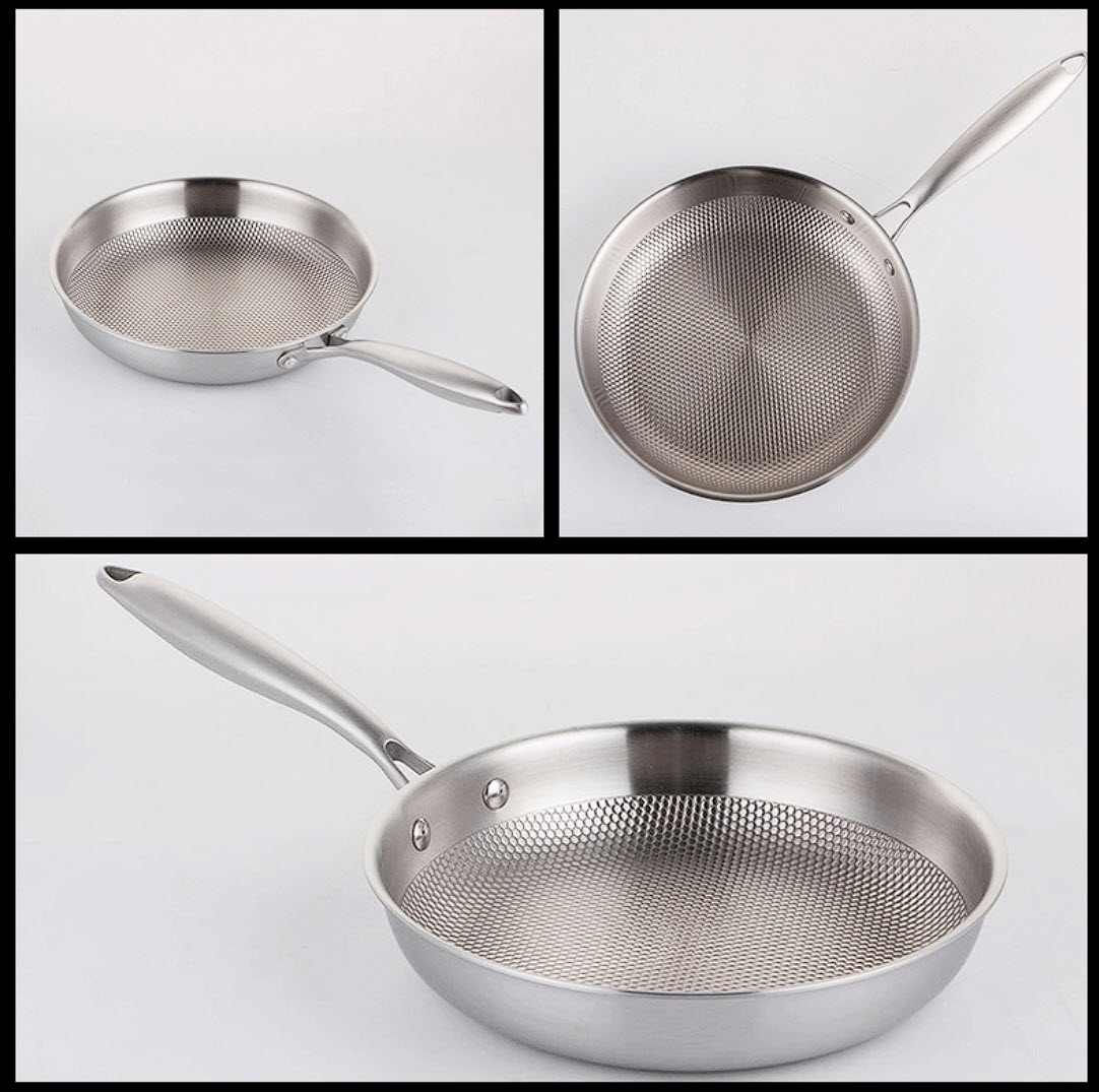 Chảo inox 304 chống dính tự nhiên 5 lớp dẫn nhiệt đều OEM CI001