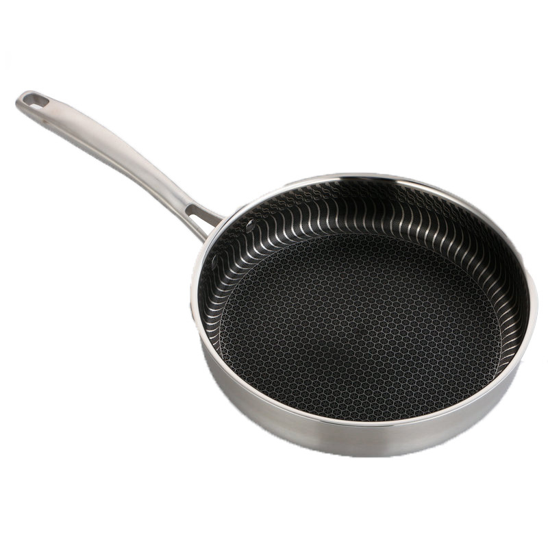Chảo inox 304 đáy bằng 26-28cm chống dính tổ ong 5 lớp OEM CI002