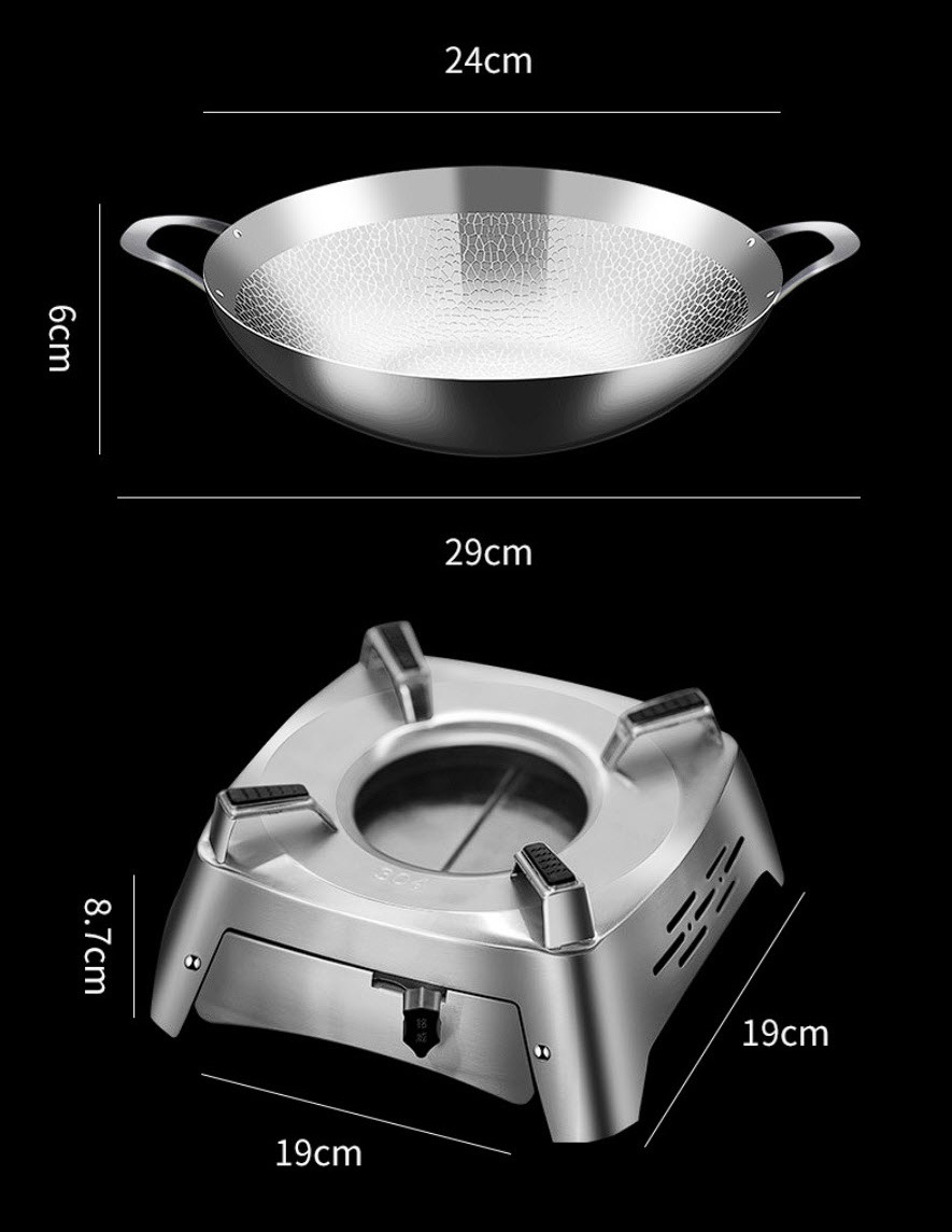 Bộ chảo hâm nóng thức ăn kèm bếp cồn inox 304 MNL003 size 24cm chống dính tự nhiên