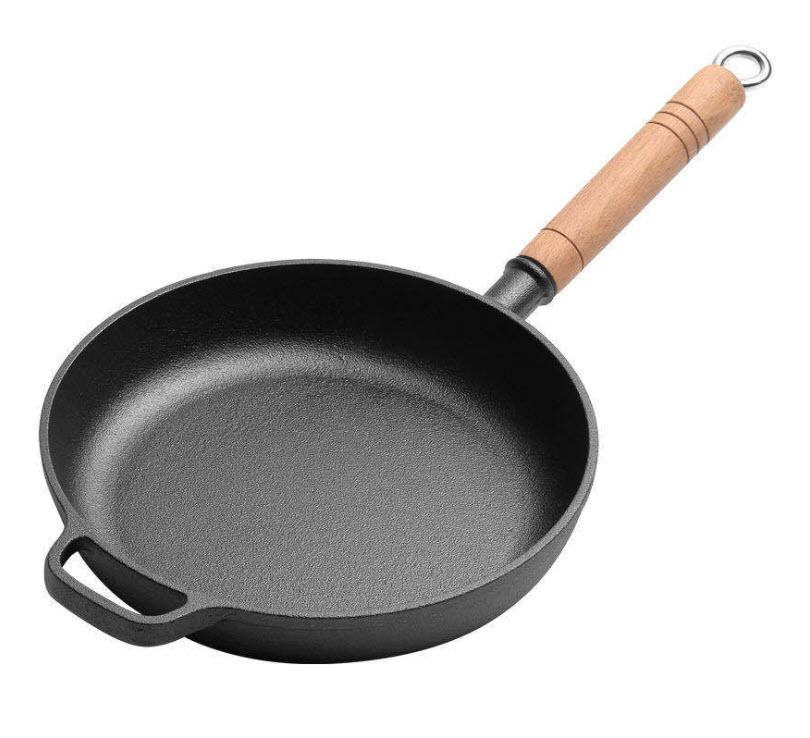 Chảo gang đáy bằng tay cầm gỗ 23-29cm OEM JG26