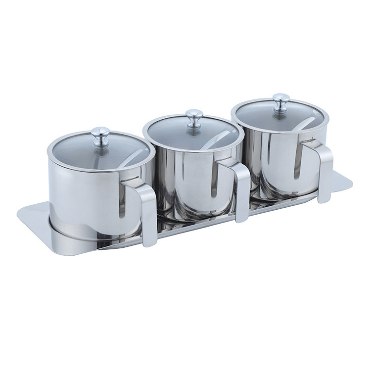 Bộ đựng gia vị 3 ngăn inox 304 có tay cầm OEM KAI01