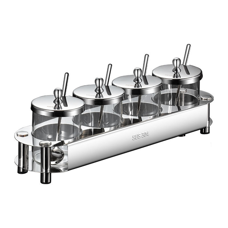 Bộ đựng gia vị inox 304 hũ thủy tinh 2-4 ngăn OEM ERN01