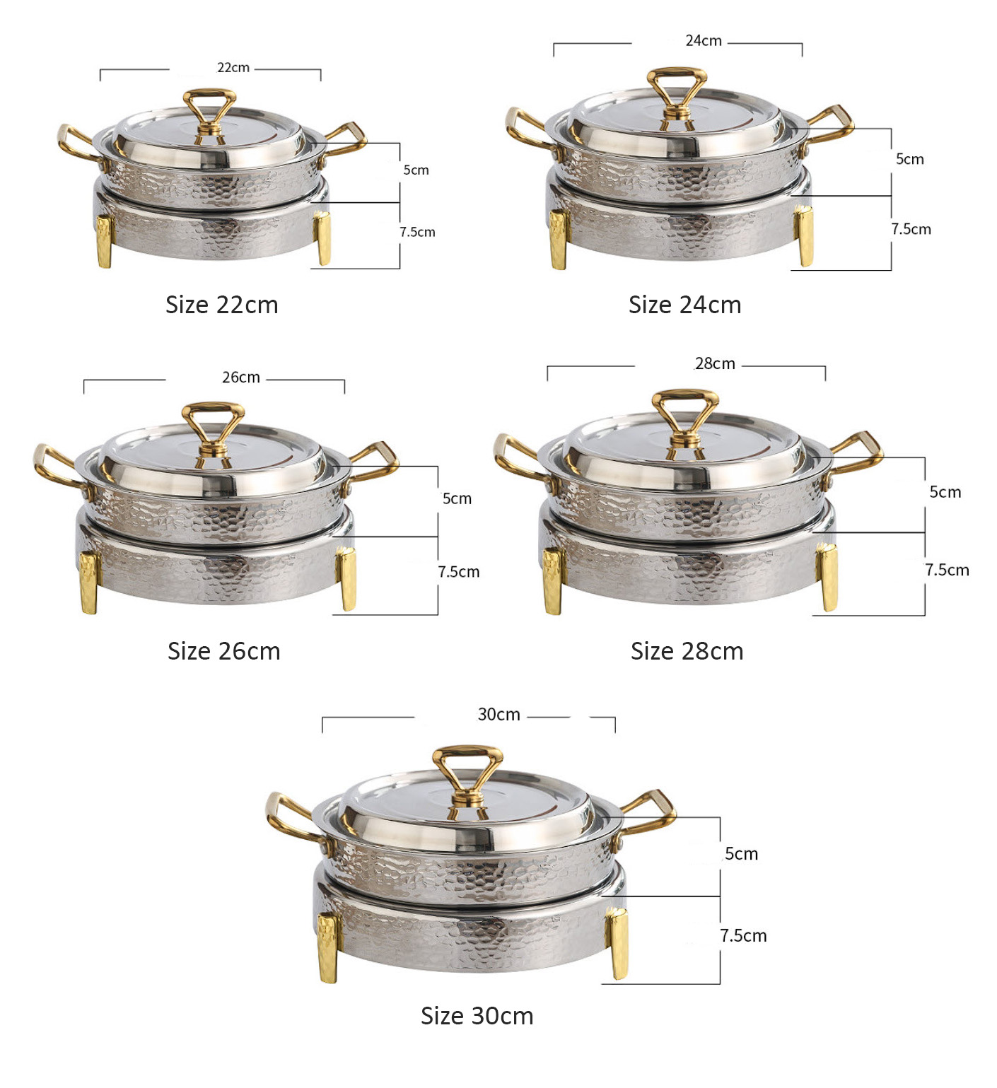 Nồi lẩu kèm bếp cồn 3 lớp mạ vàng OEM SS0408