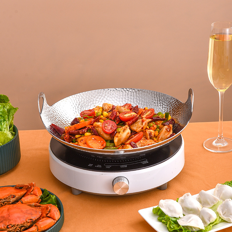 Chảo bầu đáy bằng ăn lẩu khô inox 304 OEM DF02