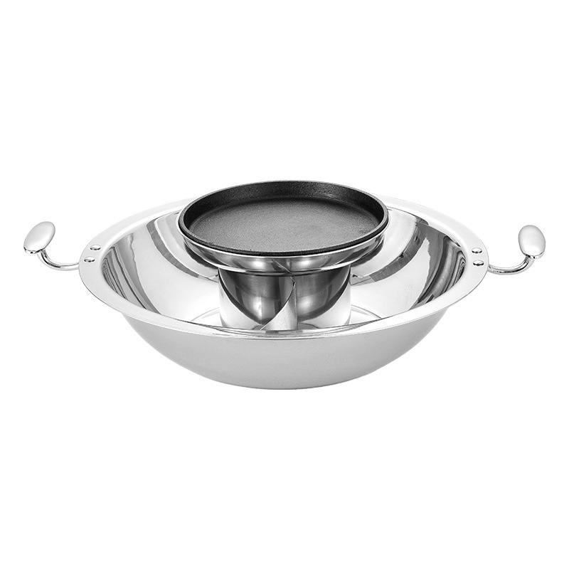 Nồi lẩu 2 ngăn inox 304 kèm vỉ nướng gang OEM DF03