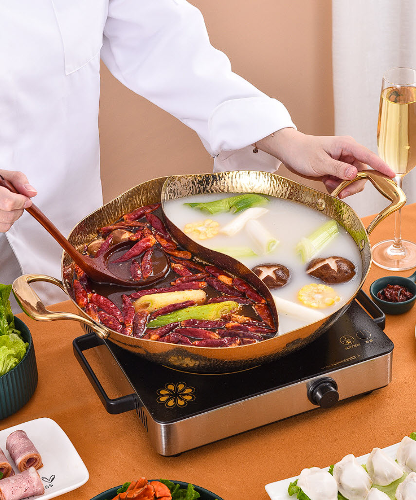 Nồi lẩu 2 ngăn inox 304 cao cấp size 26-40cm OEM DF05