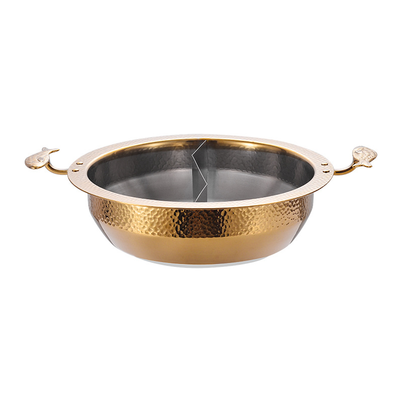 Nồi lẩu 2 ngăn mạ vàng inox 304 size 26-34cm OEM DF08
