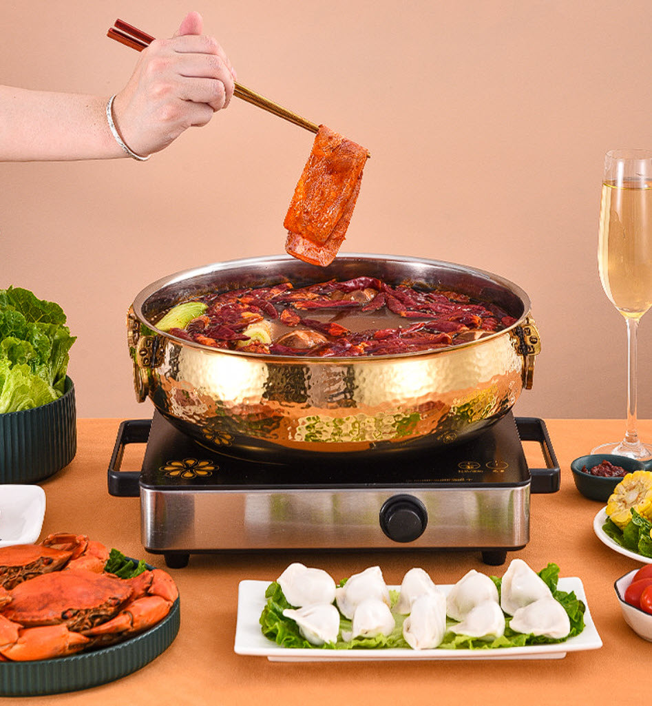 Nồi lẩu mạ vàng inox 304 size 26-32cm OEM DF09