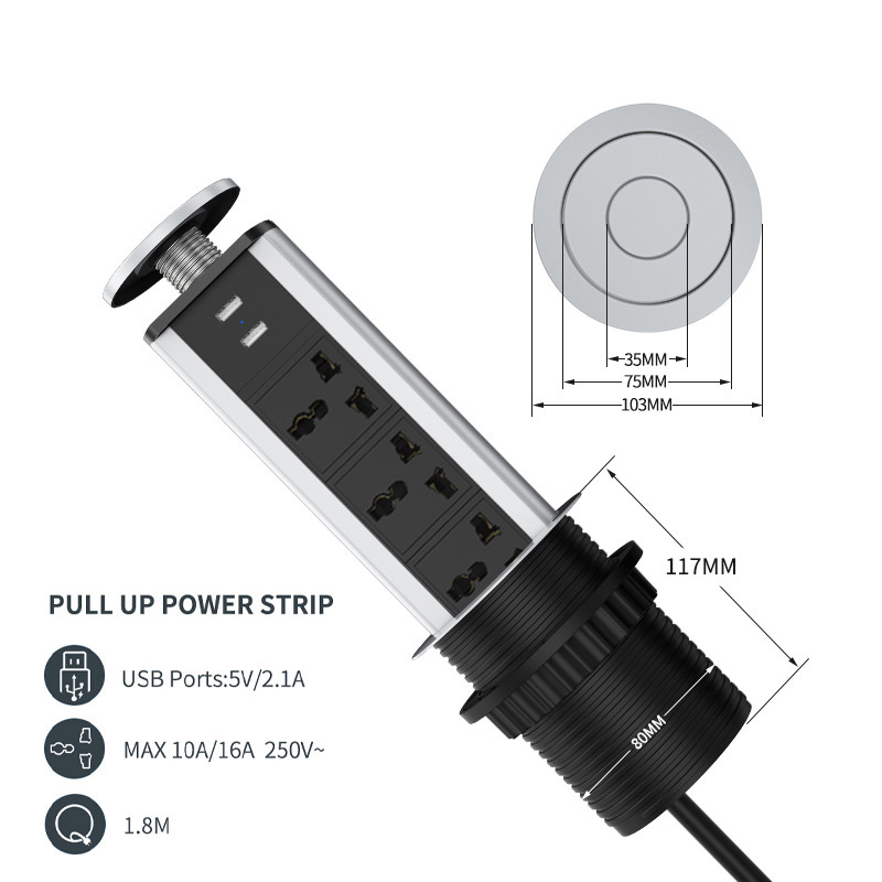 Ổ cắm âm bàn làm việc, bàn đảo bếp 3 ổ cắm 2USB OEM CUK05