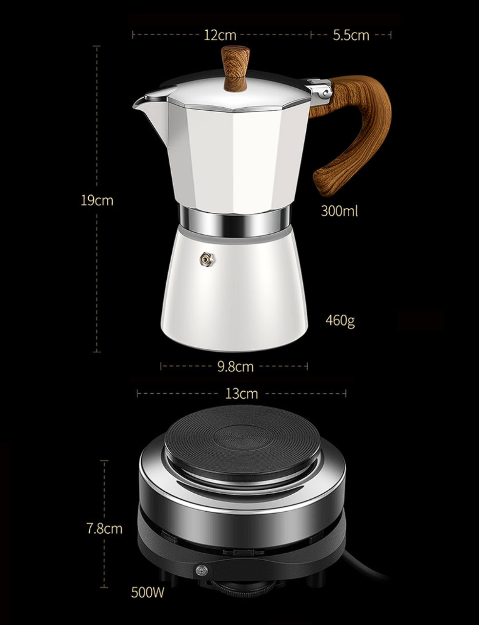 Bộ ấm pha cafe 300ml giữ nóng kèm bếp điện Bomans BOM04
