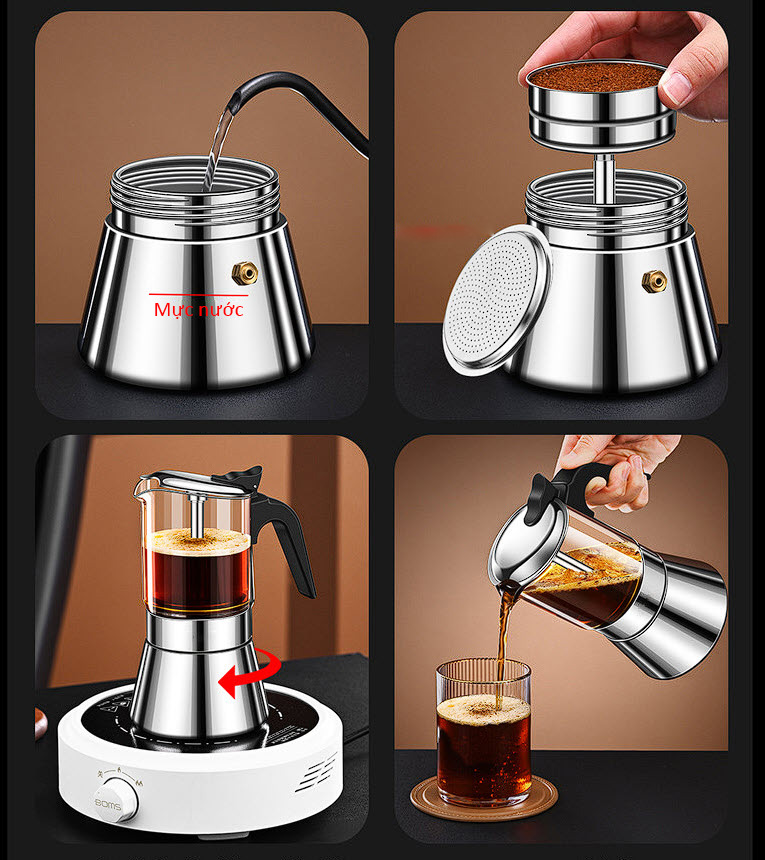 Ấm pha cafe áp suất 160-240ml Bomans BOM13