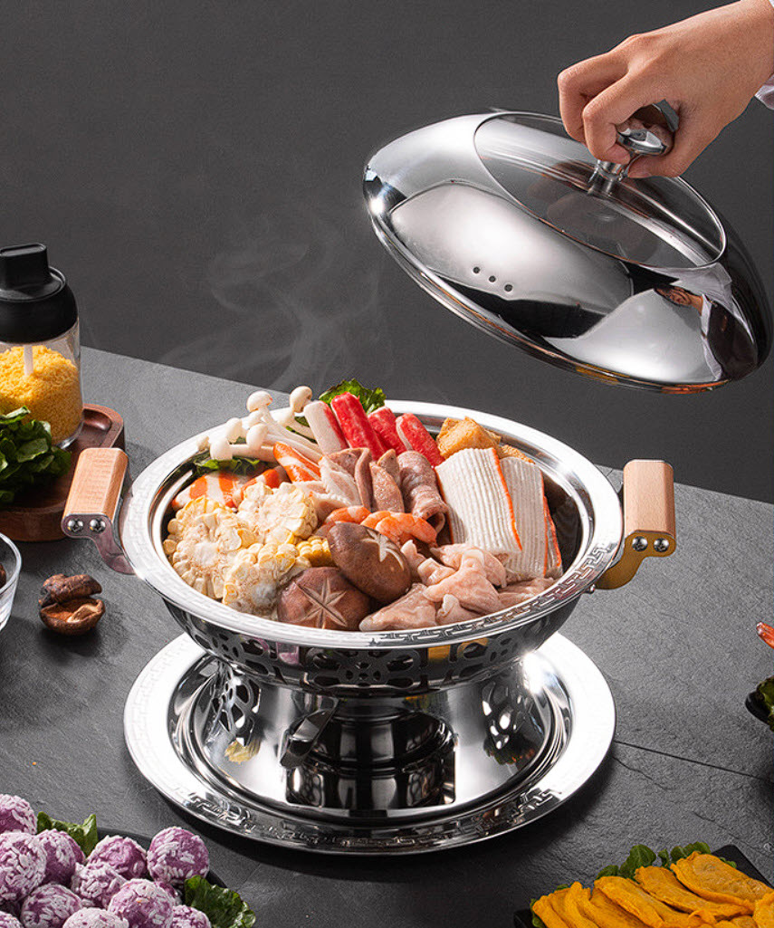 Nồi lẩu cổ điển dùng cồn inox 304 24cm OEM ALJ03