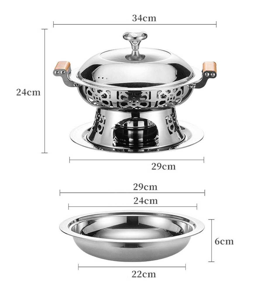 Nồi lẩu cổ điển dùng cồn inox 304 24cm OEM ALJ03