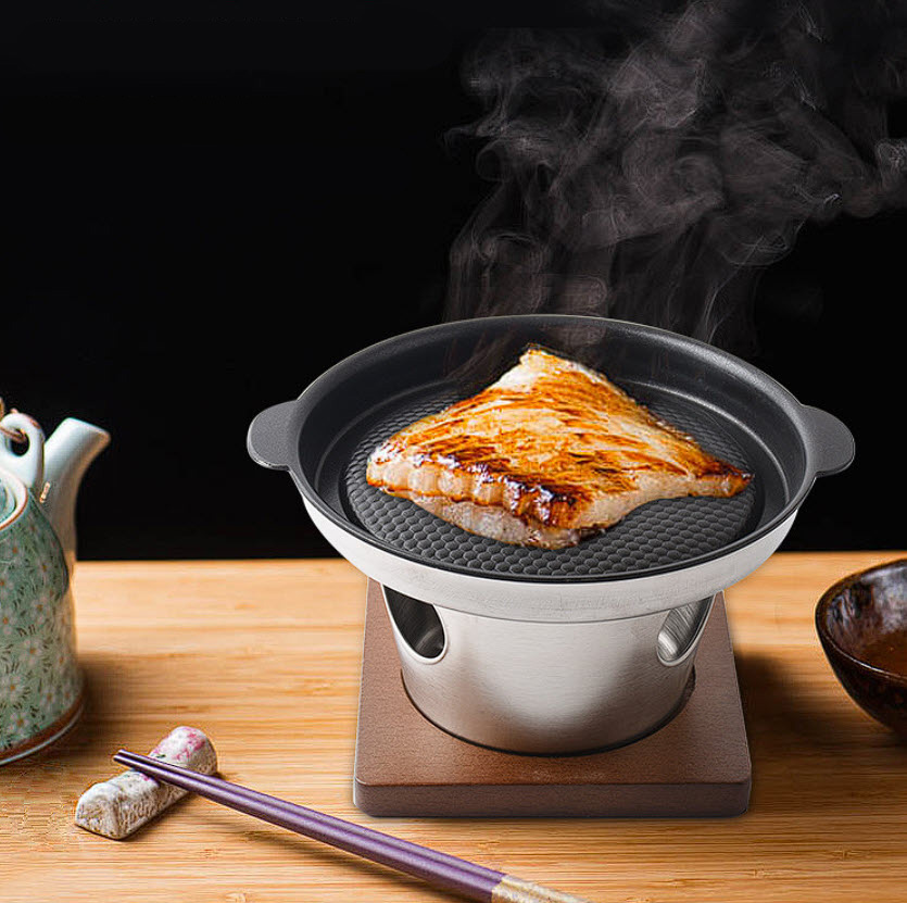 Bếp nướng cồn vỉ nướng kèm bếp cồn bếp nướng thịt hải sản 17cm cho 1-2 người OEM FDN01