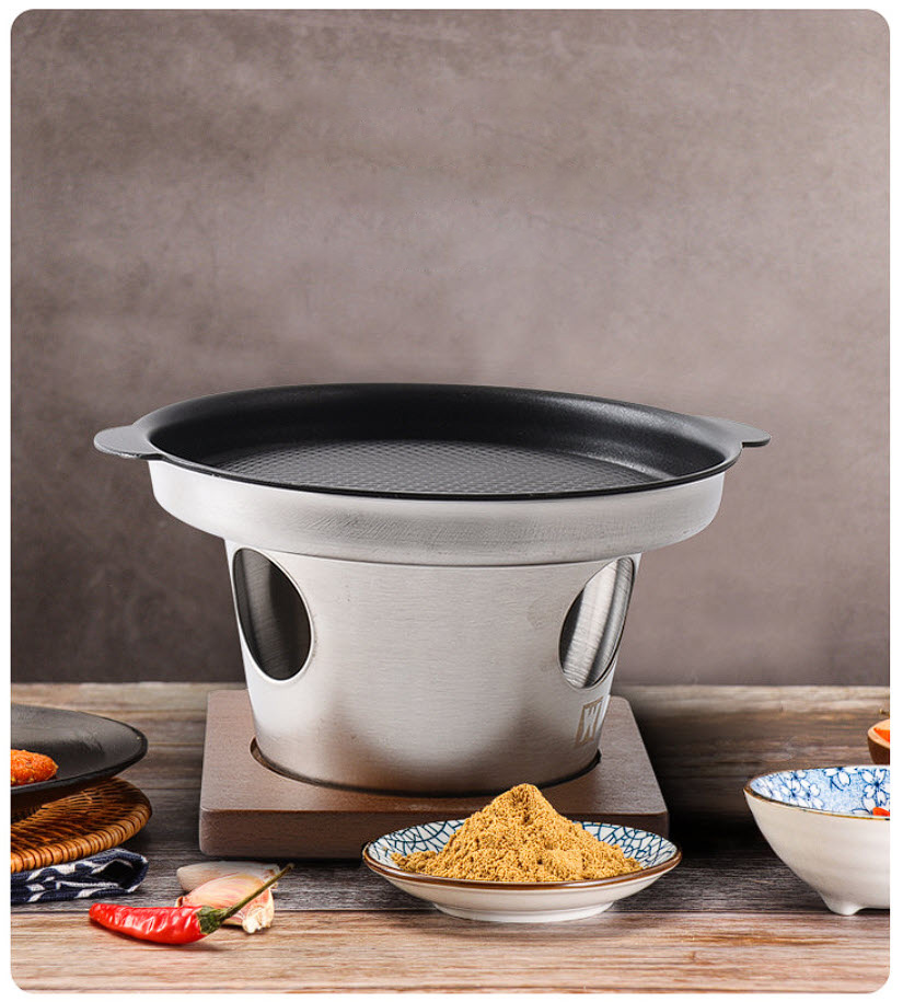 Bếp nướng cồn vỉ nướng kèm bếp cồn bếp nướng thịt hải sản 17cm cho 1-2 người OEM FDN01