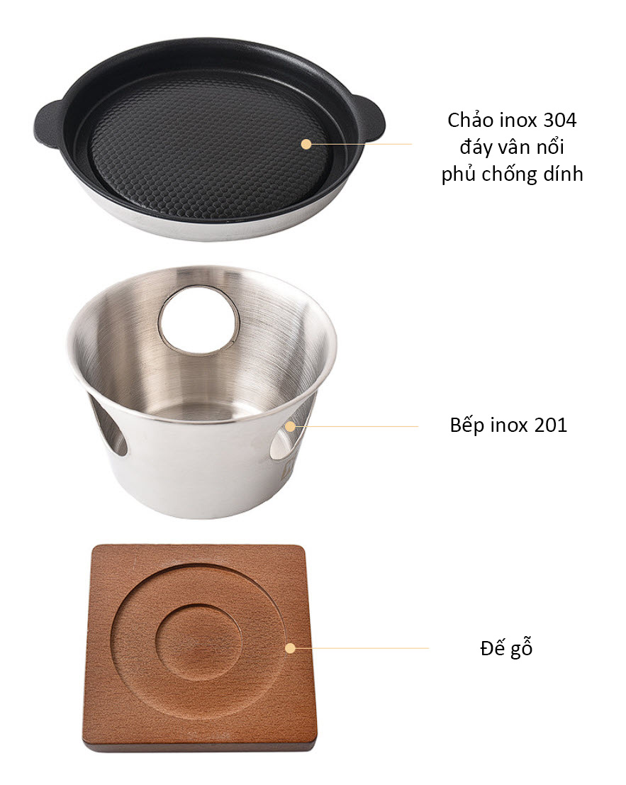 Bếp nướng cồn vỉ nướng kèm bếp cồn bếp nướng thịt hải sản 17cm cho 1-2 người OEM FDN01