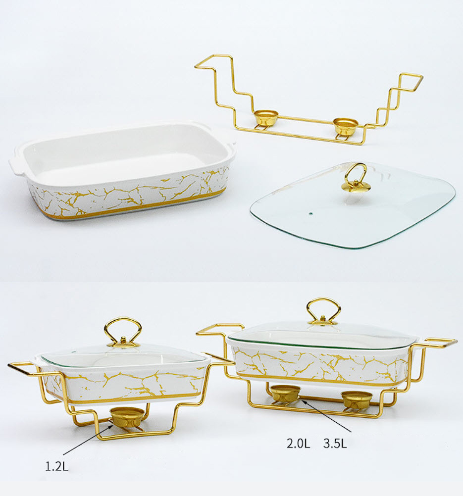 Khay giữ nóng buffet bằng sứ dùng cồn 3.5L OEM YGFX01