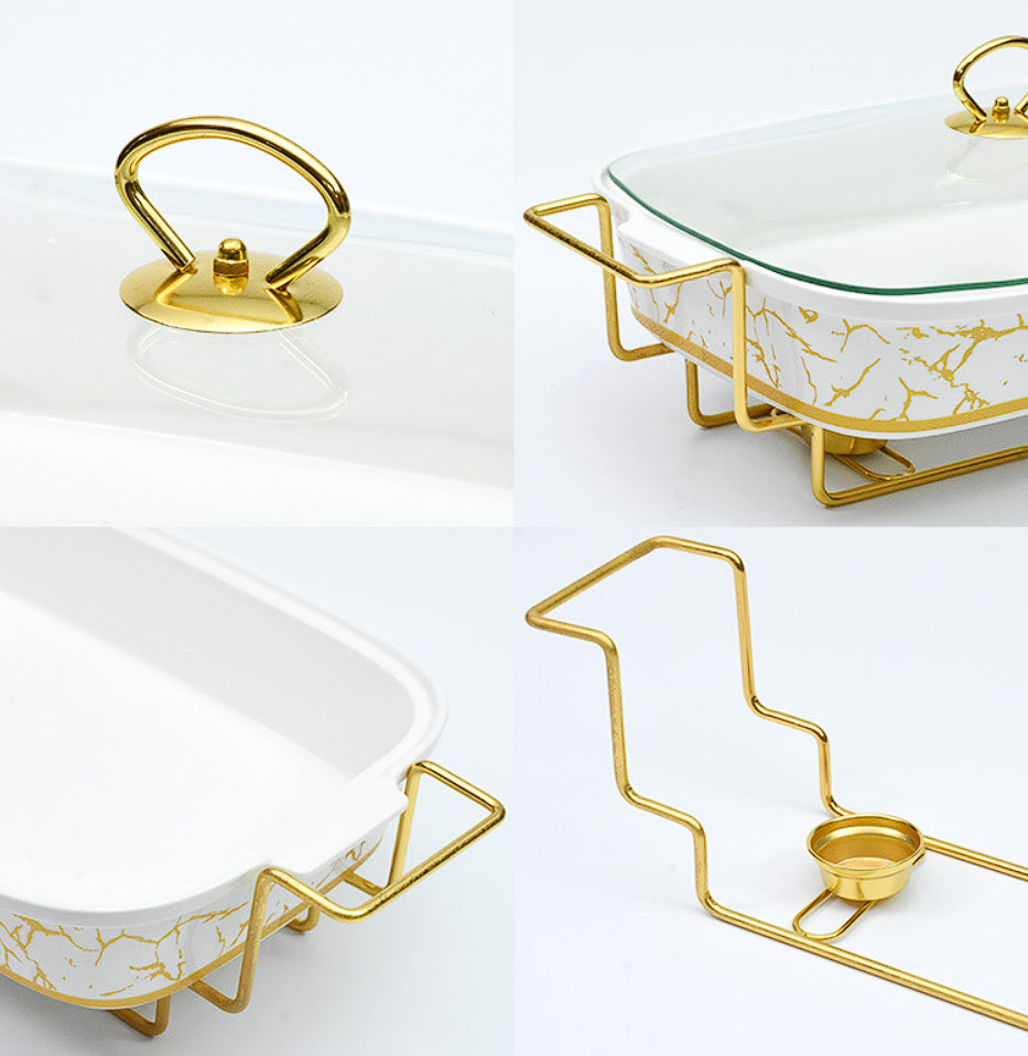 Khay giữ nóng buffet bằng sứ dùng cồn 3.5L OEM YGFX01